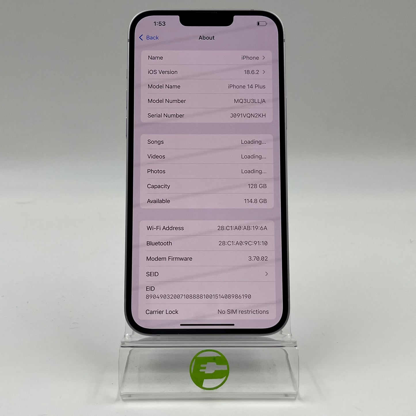 Unlocked Apple iPhone 14 Plus 128GB Purple MQ3U3LL/A