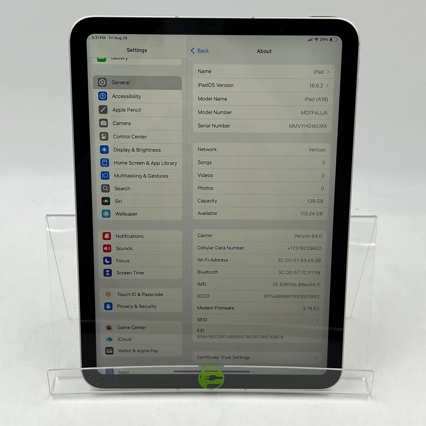 WiFi Only Apple iPad 11" (A16) 128GB Silver MD7F4LL/A
