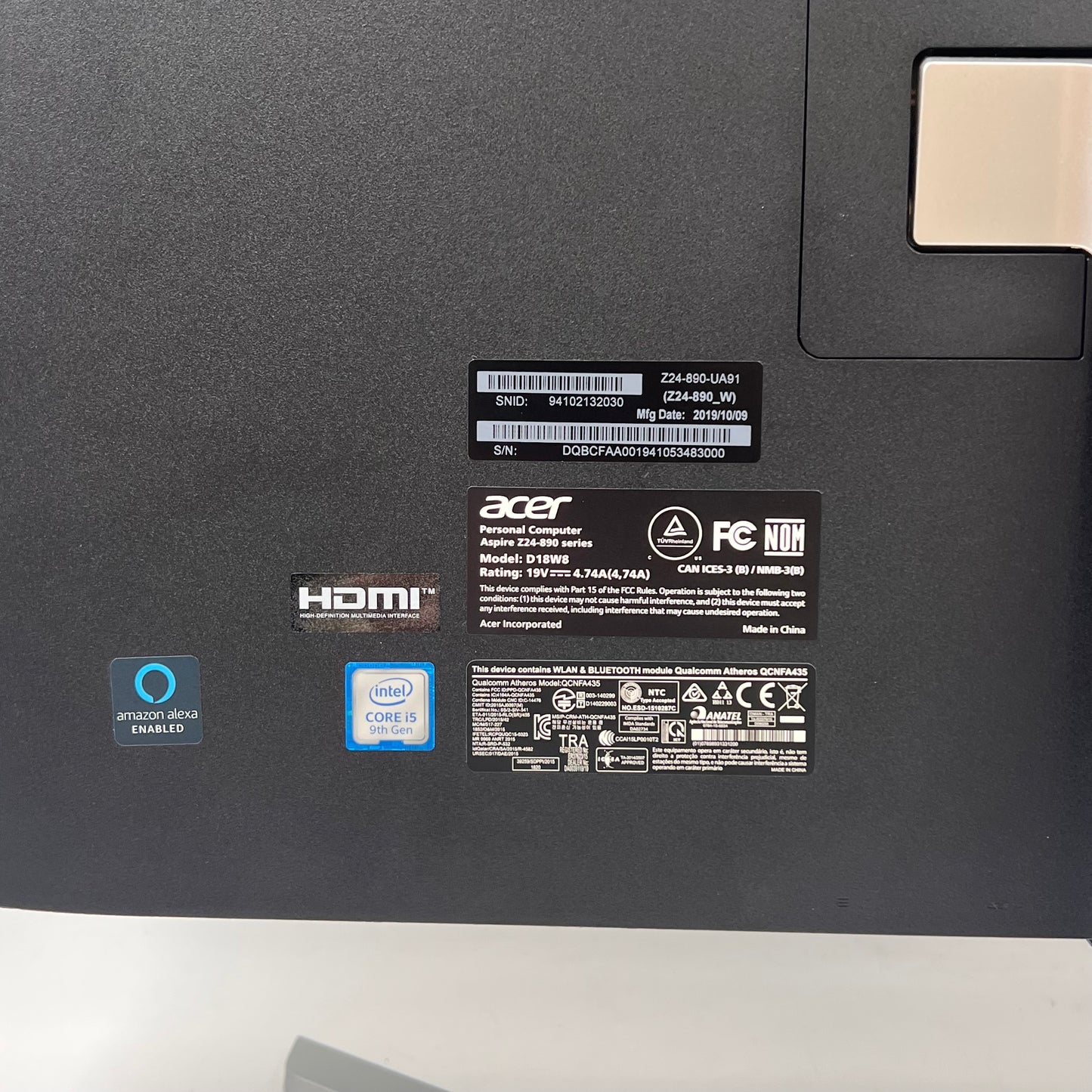 Acer Aspire Z 24 Z24-890 23.8" i5-9400 1.80GHz 12GB RAM