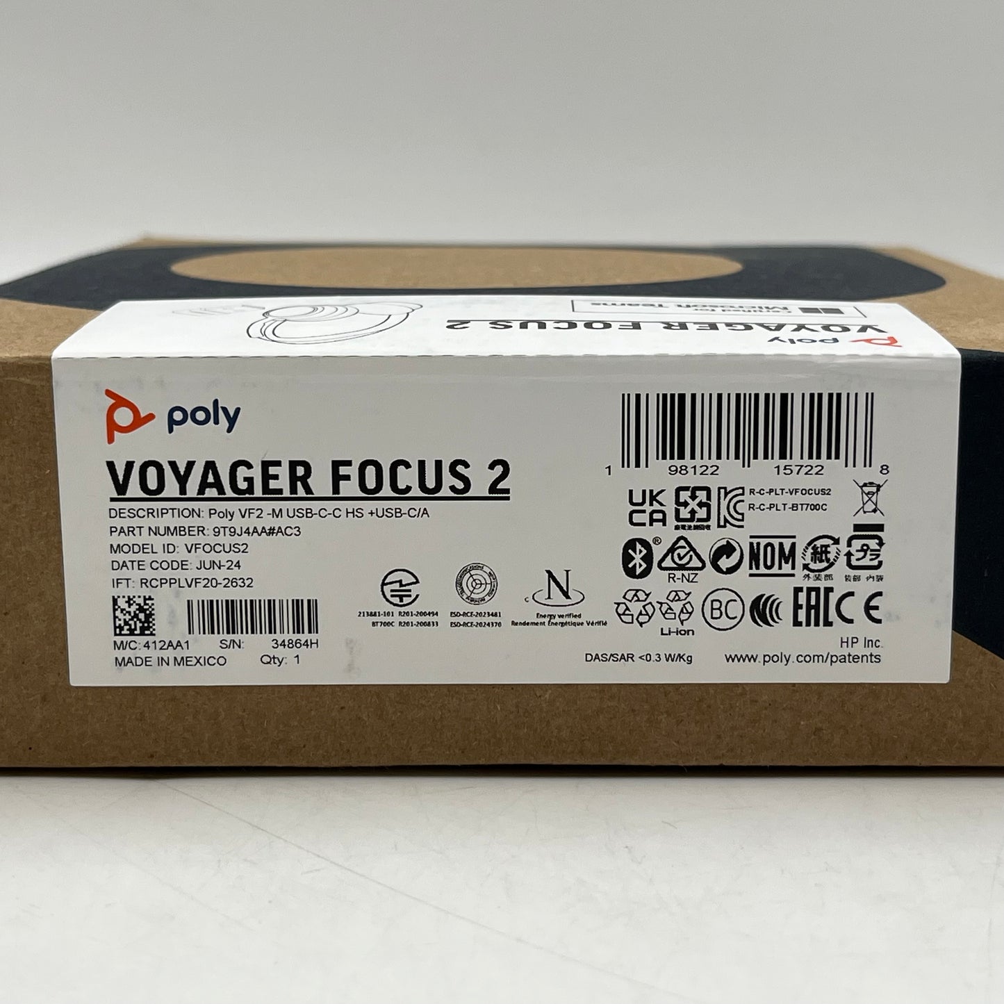 Poly Voyager Focus 2 Wireless Over-Ear Bluetooth Headphones Black VFOCUS2