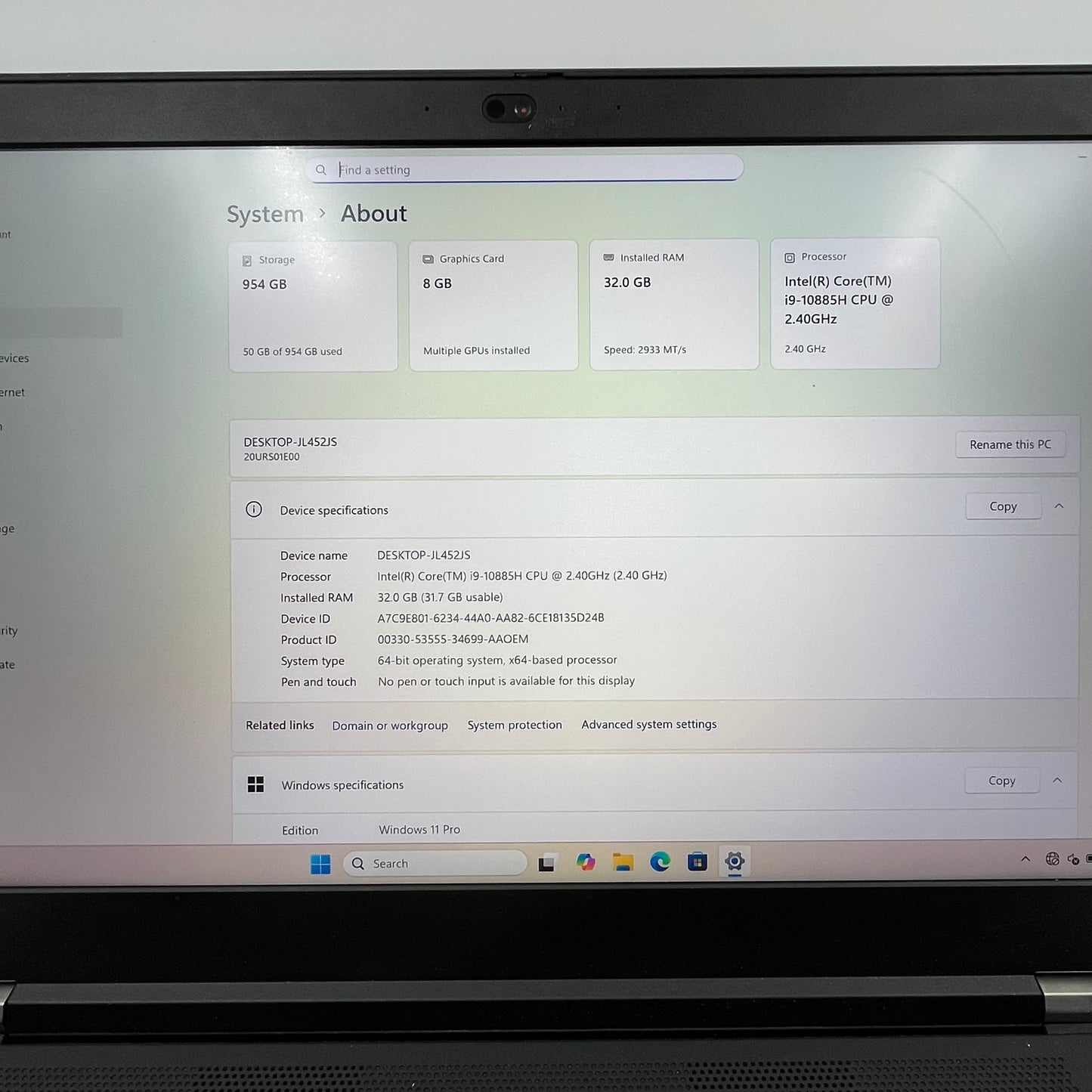 Lenovo ThinkPad T15G GEN 1 15" i9-10885H 2.4GHz 32GB RAM 1TB SSD RTX 2080 Super