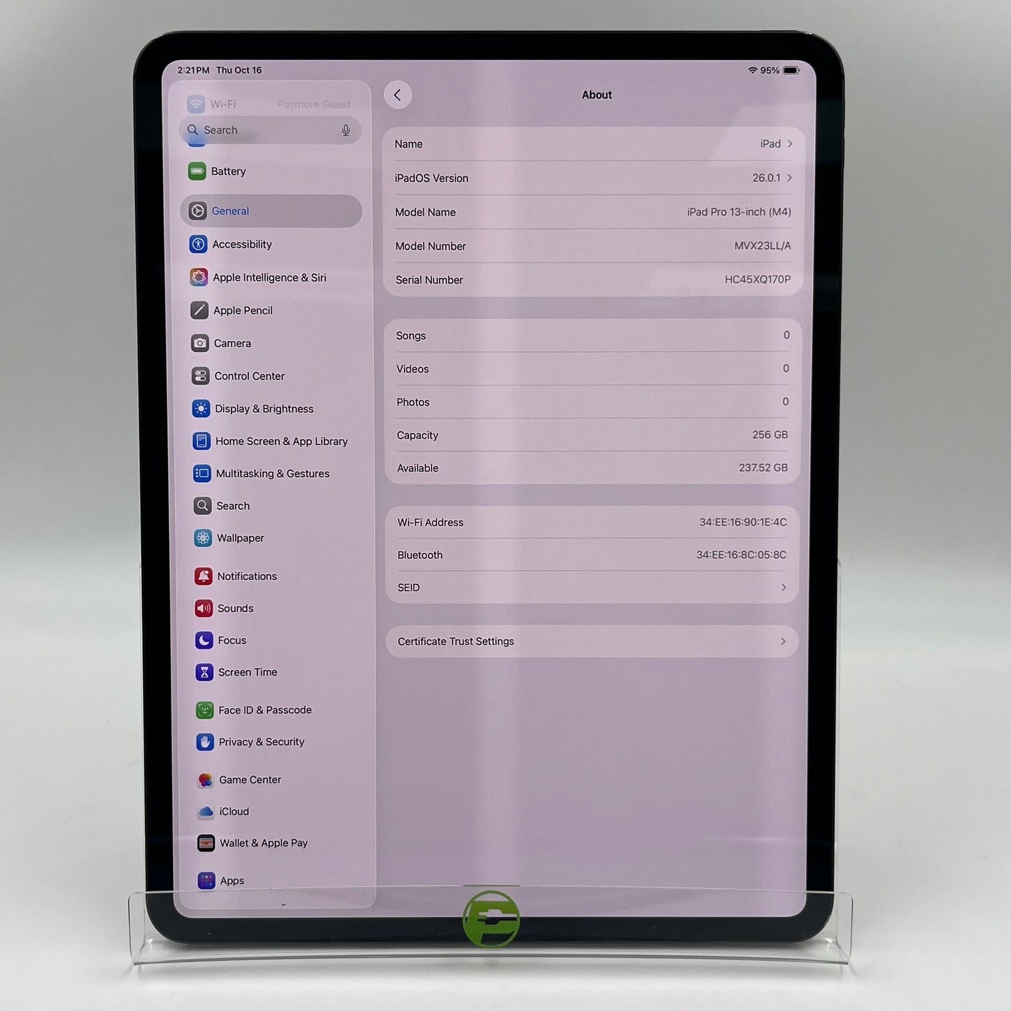 WiFi Only Apple iPad Pro 13" M4 256GB Space Black MVX23LL/A