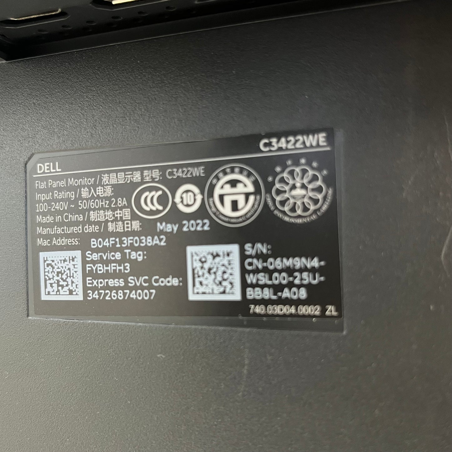 Dell 34" C3422WE WQHD IPS LCD 60Hz Curved Monitor