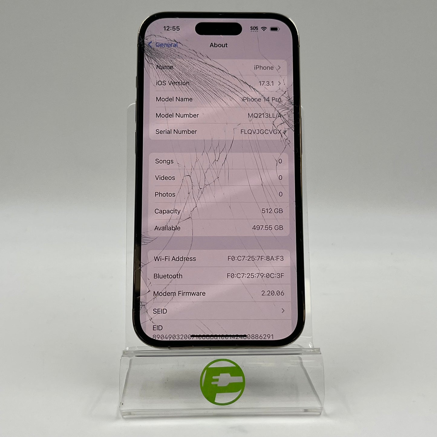 Broken Unlocked Apple iPhone 14 Pro 512GB 17.3.1 MQ213LL/A Cracked