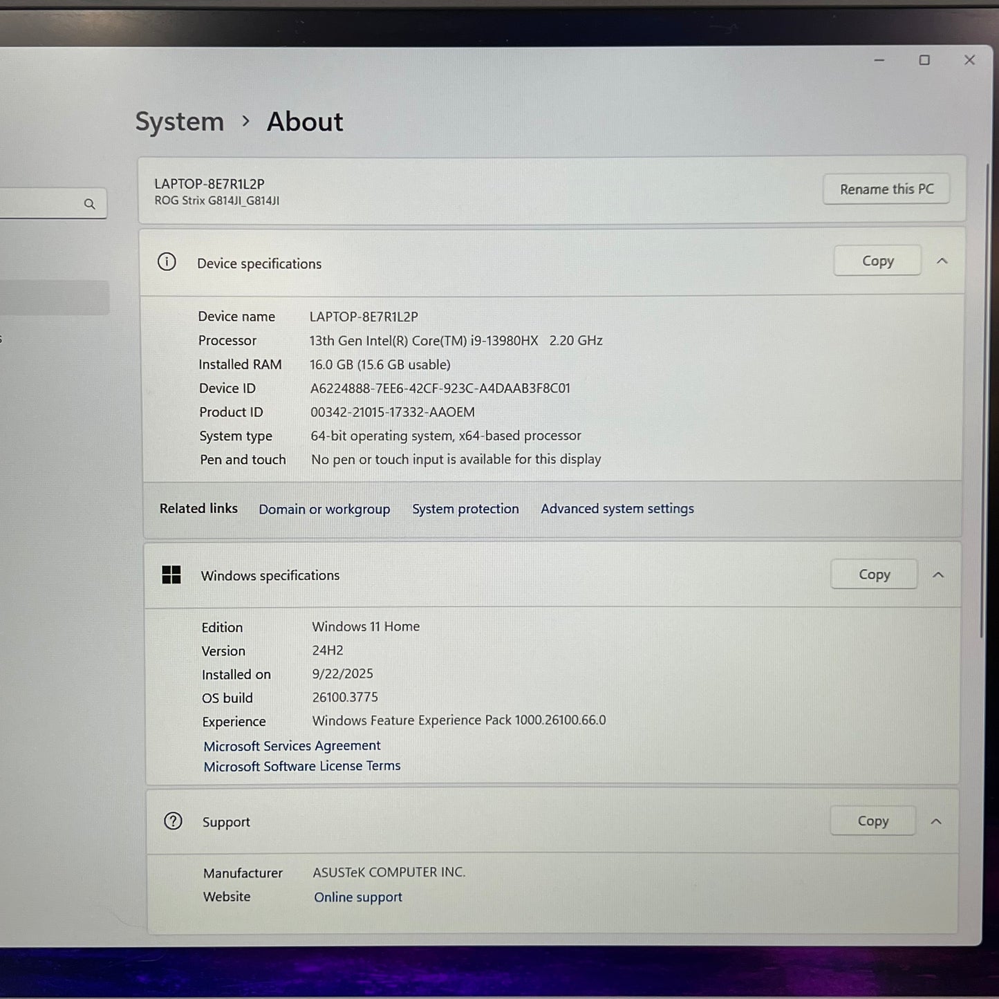 Asus ROG Strix G18 G814J 18" i9-13980HX 2.2GHz 16GB RAM 1TB SSD GeForce RTX 4070