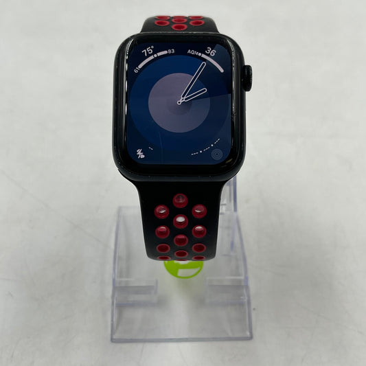 GPS Only Apple Watch SE 2nd Gen 44MM Black Aluminum Red Sport Band MNTG3LL/A