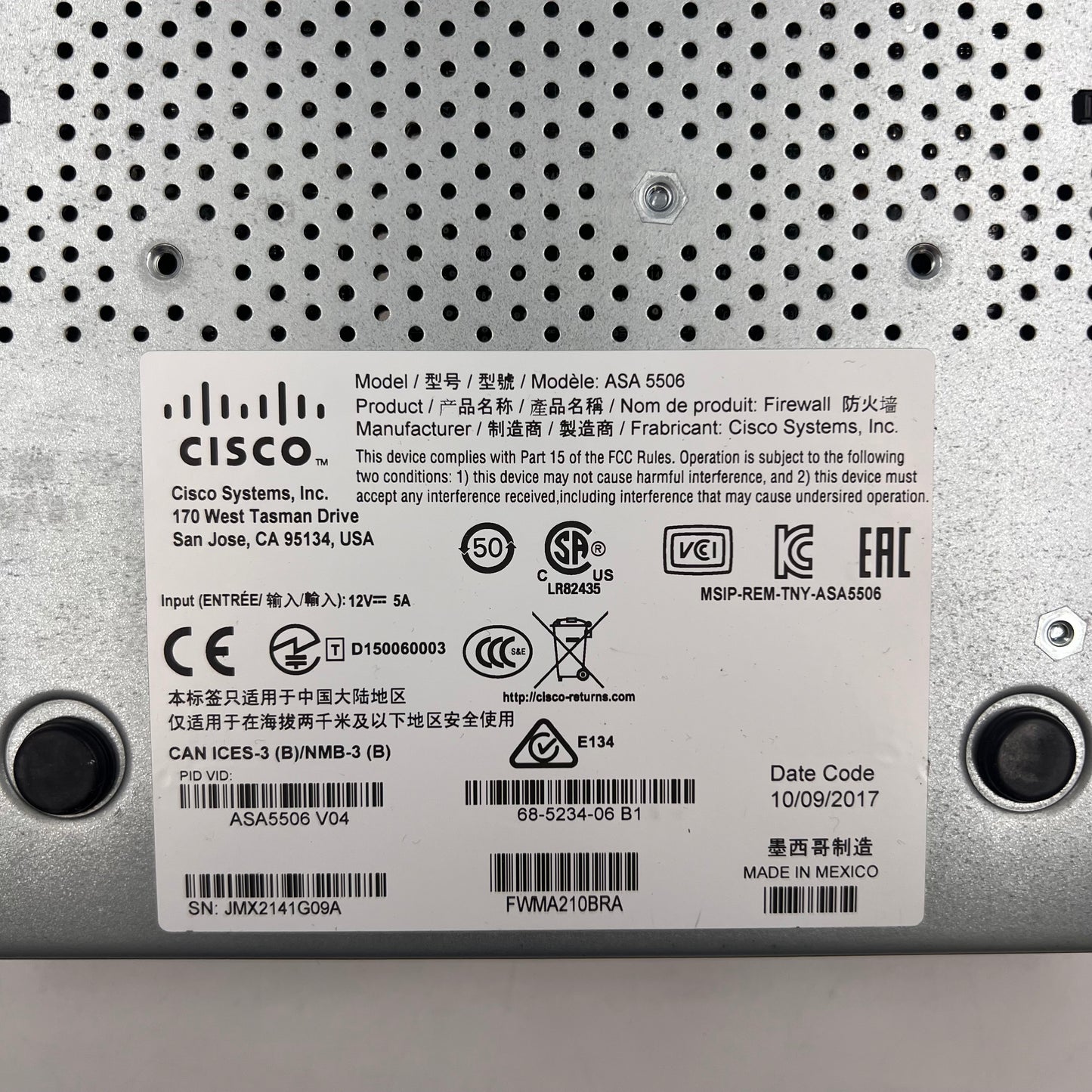 Cisco ASA 5506 Network Security Firewall ASA5506 V04