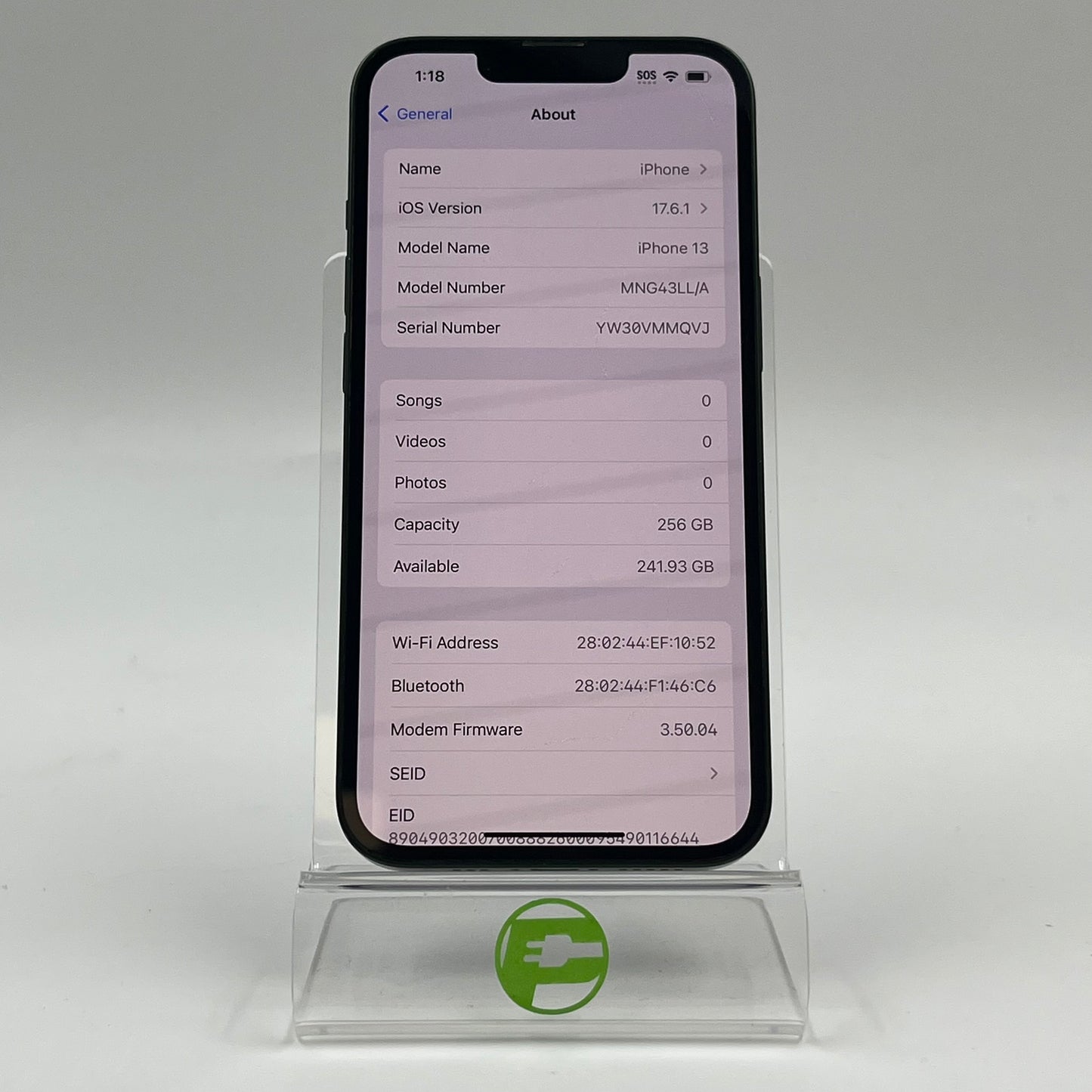 Unlocked Apple iPhone 13 256GB 17.6.1 Green MNG43LL/A