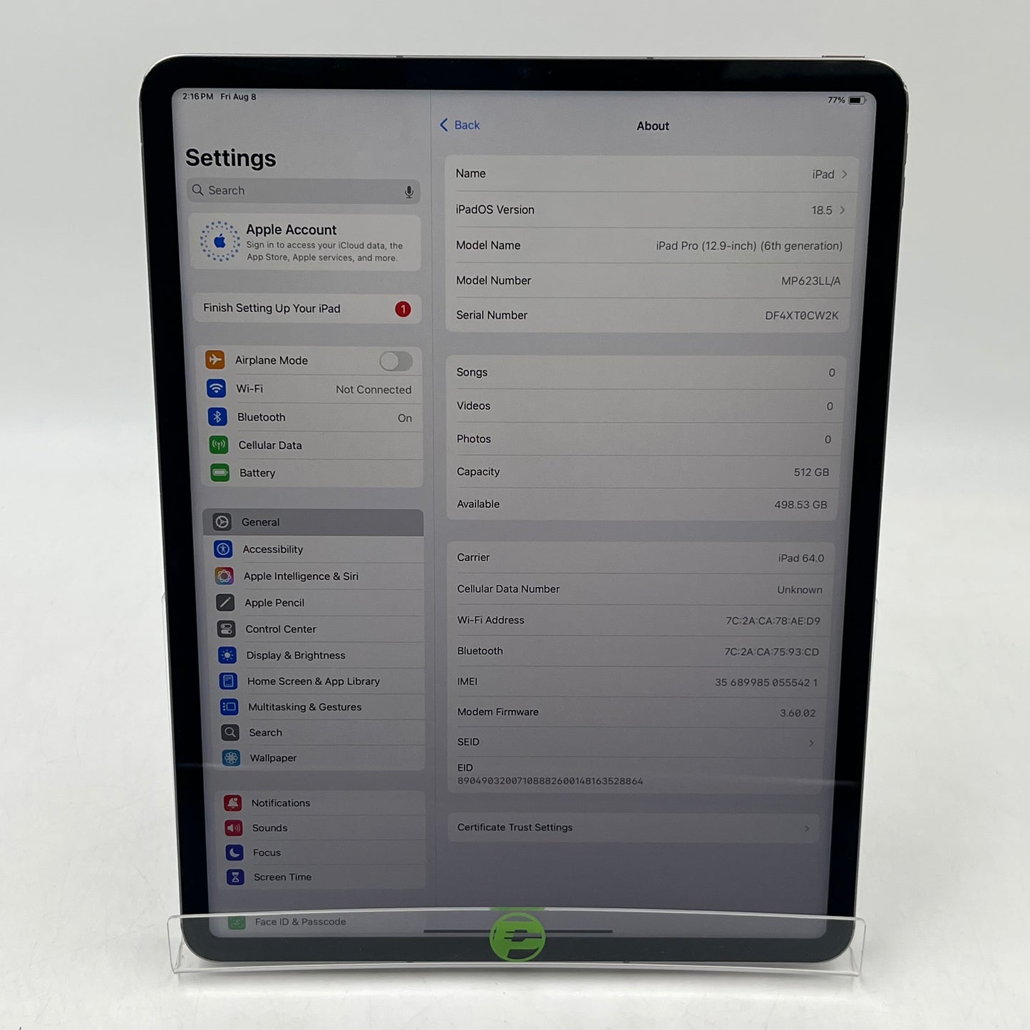 Unlocked Apple iPad Pro 12.9" 6th Gen 512GB Space Gray MP623LL/A