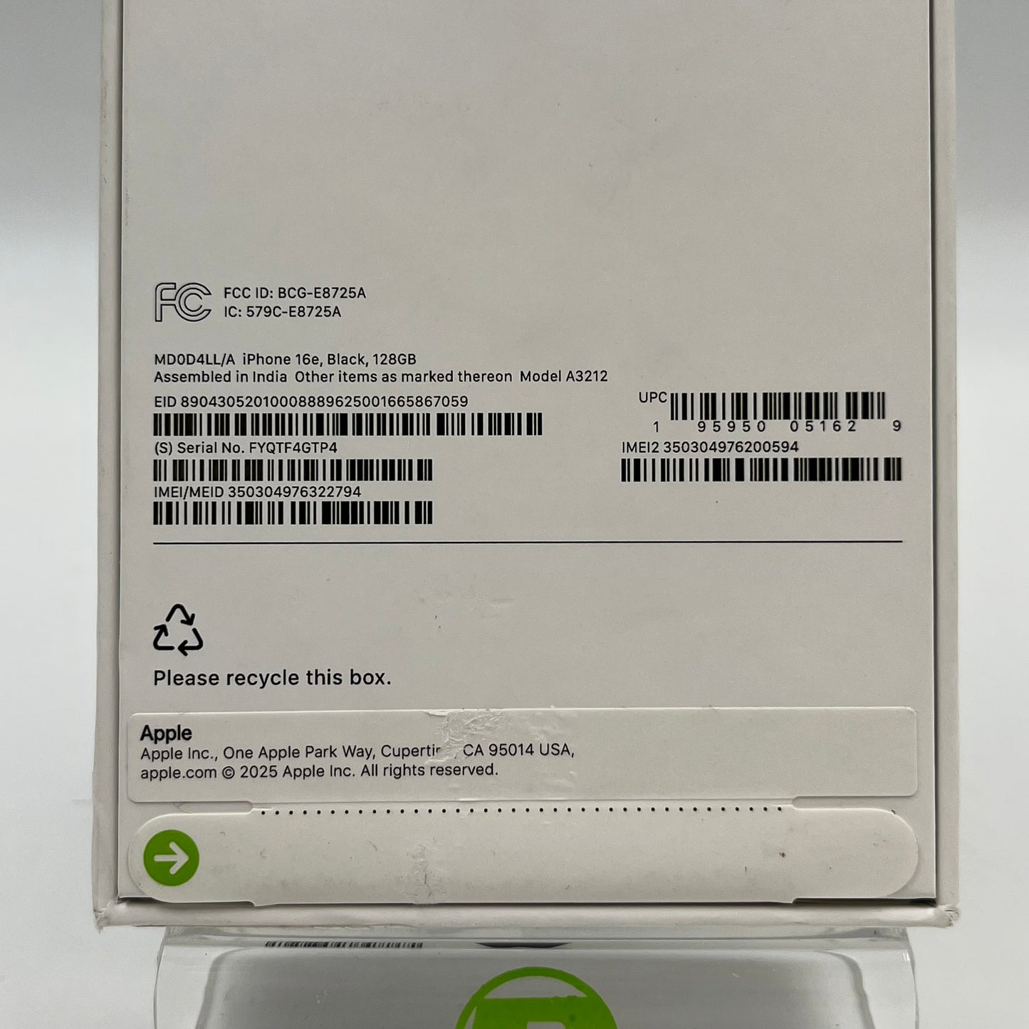 New Unlocked Apple iPhone 16e 128GB Black MD0D4LL/A