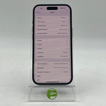 T-Mobile Apple iPhone 15 128GB Black MTLV3LL/A