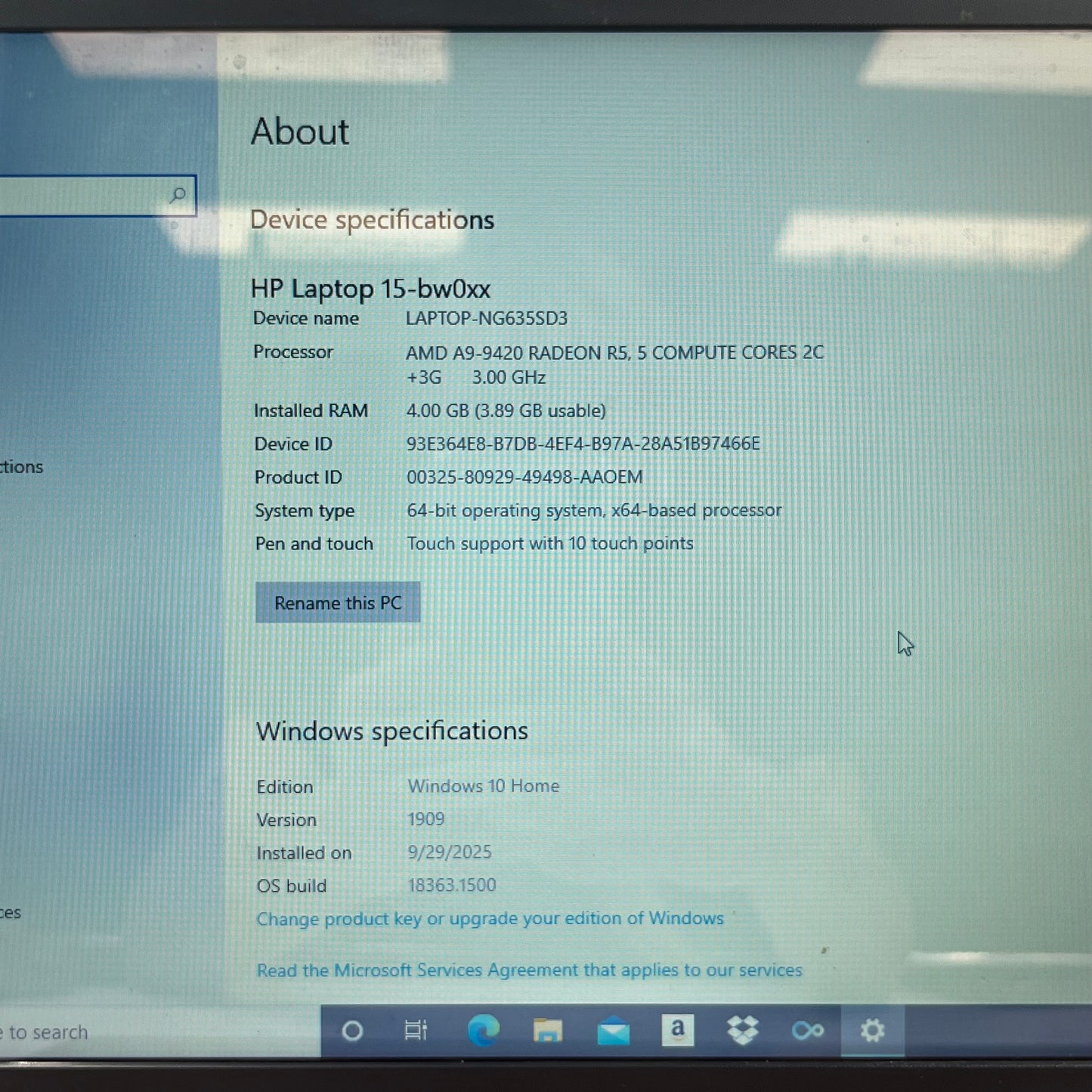 HP Laptop 15-BW013CY 15.6" A9-9420 3.0GHz 4GB RAM 1TB SSD