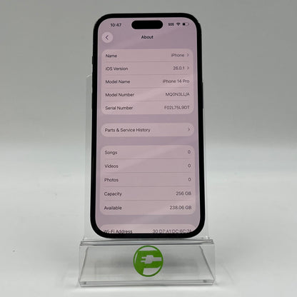 Unlocked Apple iPhone 14 Pro 256GB 26.0.1 Space Black MQ0N3LL/A
