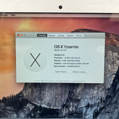 2015 Apple MacBook Air 11" i5 1.6GHz 4GB RAM 128GB SSD Silver A1465