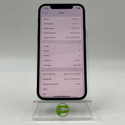 Unlocked Apple iPhone 12 64GB Black MGF43LL/A