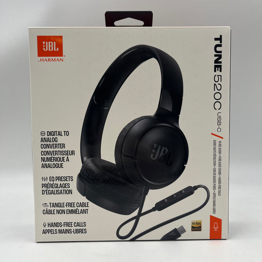 New JBL Tune 520C Wired On-Ear Headphones Black