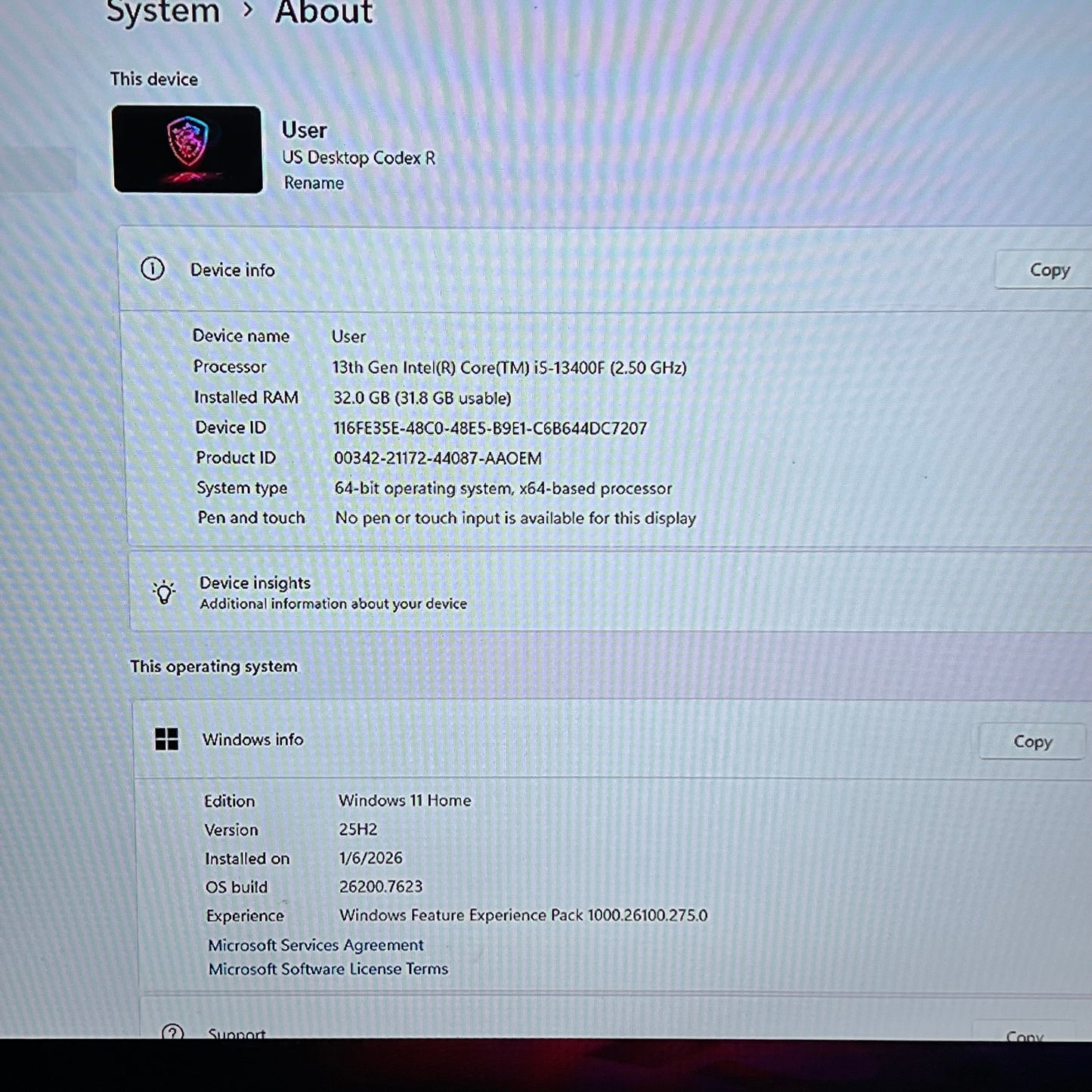 MSI Codex R i5-13400F 2.50GHz 32GB RAM 2TB SSD MSI GeForce RTX 4060