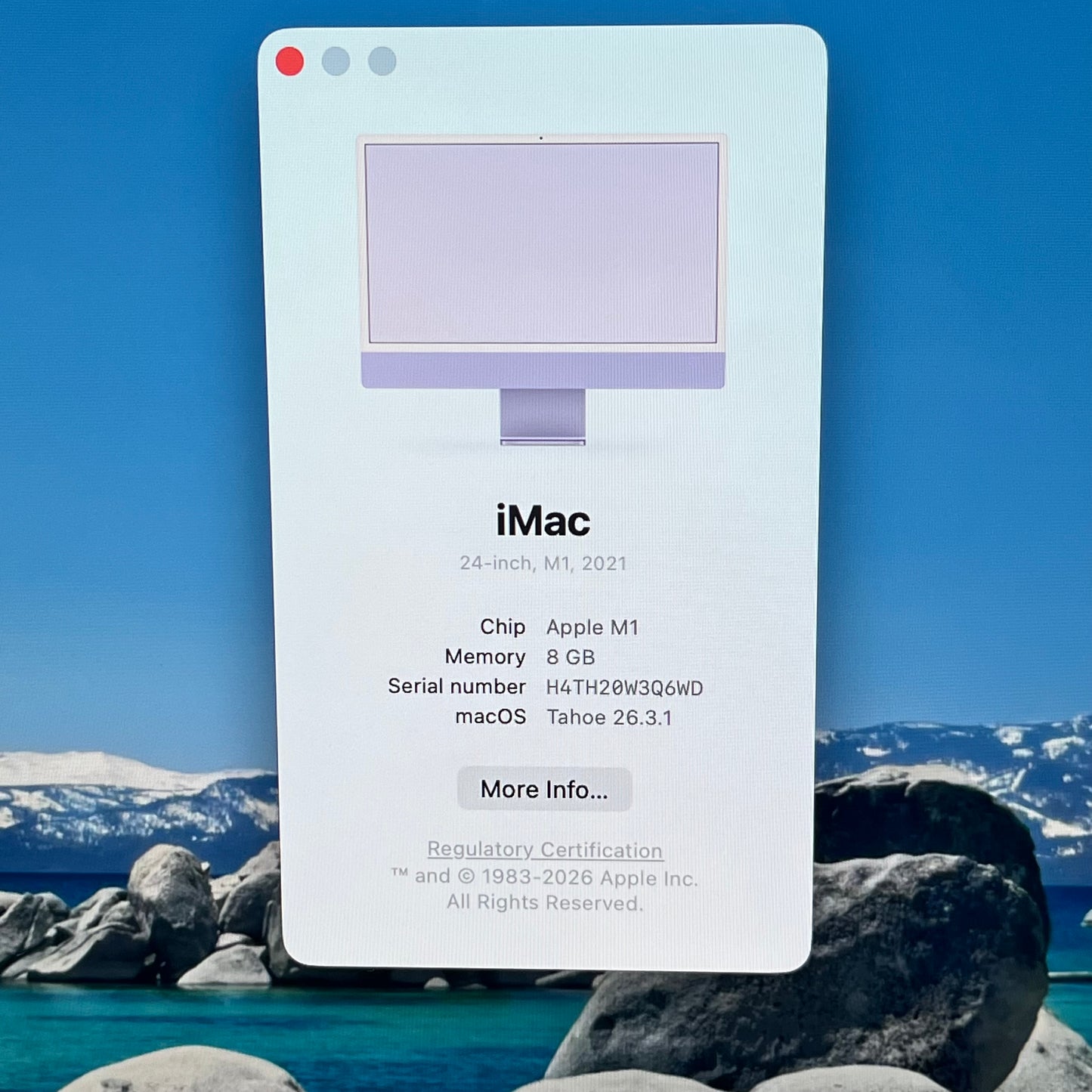 2021 Apple iMac 24" M1 8 Core 3.2GHz 8GB RAM 256GB SSD Purple MGPK3LL/A