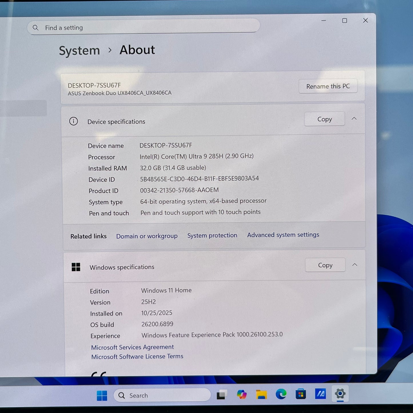Asus Zenbook Duo 14 8RR6 14" Core Ultra 9 285H 2.9GHz 32GB RAM 1TB SSD arc 140T