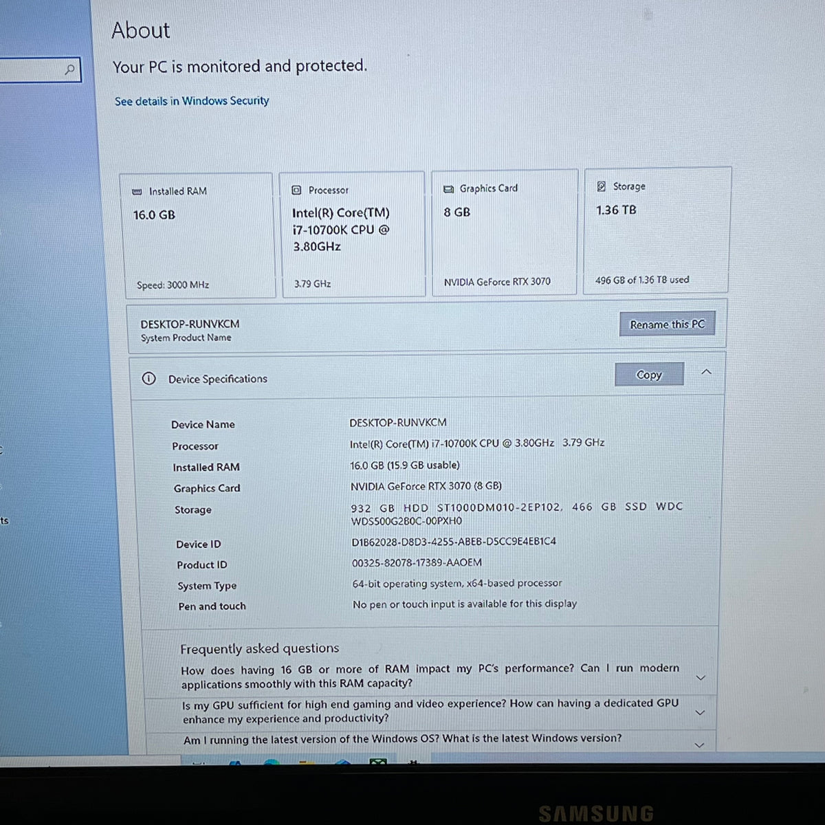 CyberPowerPC C Series Core i7-10700K 3.80GHz 8GB RAM 512GB SSD 1TB HDD RTX 3070