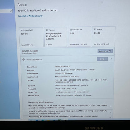 CyberPowerPC C Series Core i7-10700K 3.80GHz 8GB RAM 512GB SSD 1TB HDD RTX 3070