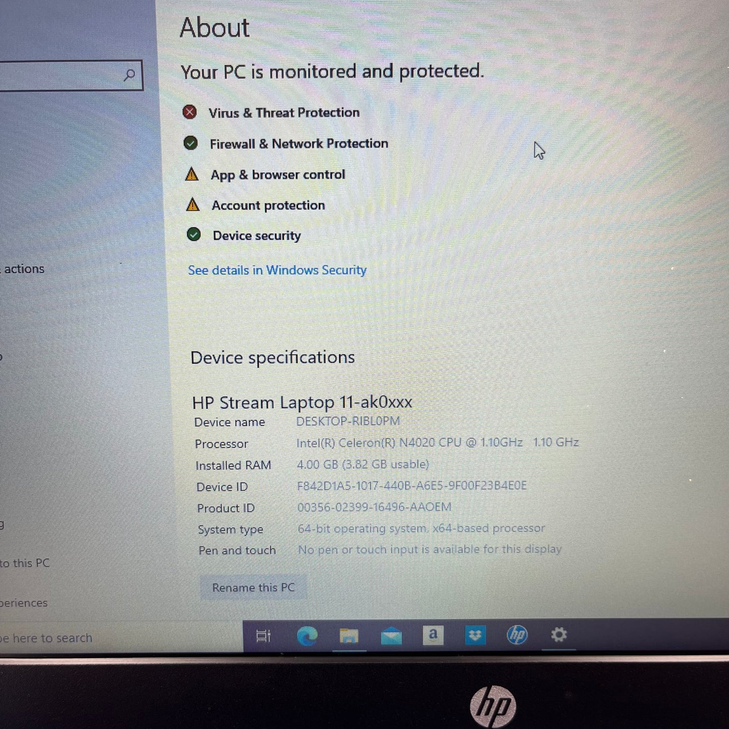 HP Stream 11AK0XXX 11.6" Celeron N4000 1.1GHz 4GB RAM 32GB HDD