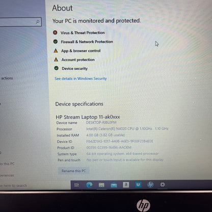 HP Stream 11AK0XXX 11.6" Celeron N4000 1.1GHz 4GB RAM 32GB HDD