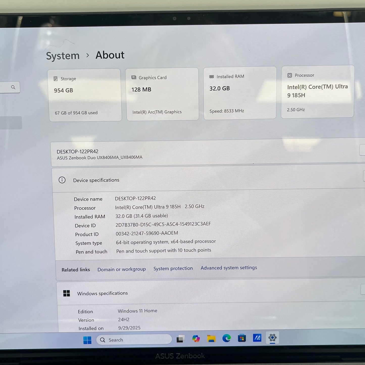 Asus Zenbook Duo 14 UX8406M 14" Core Ultra 9 185H 2.5GHz 32GB RAM 1TB SSD