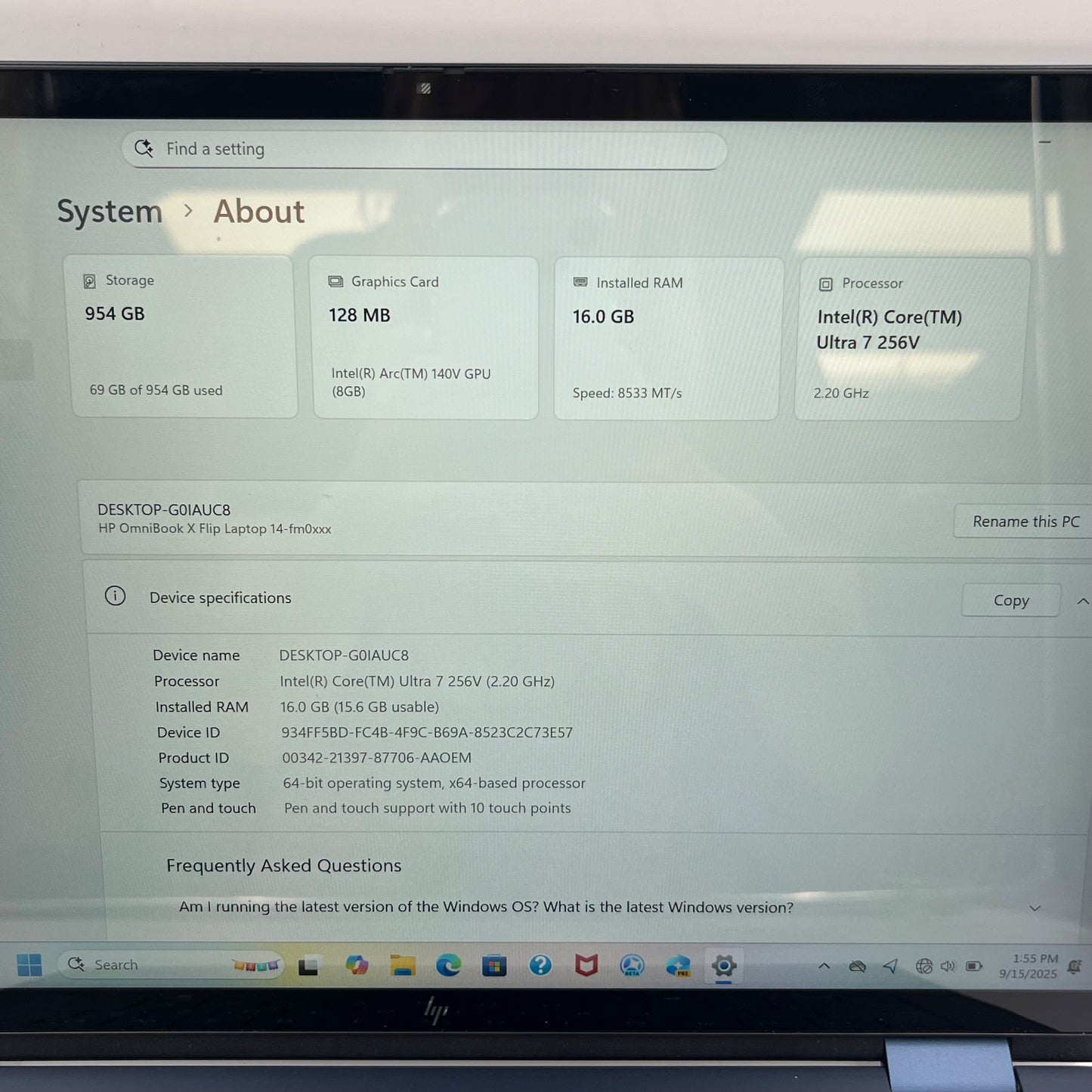 HP Omnibook X 14-FM0023DX 14" Core Ultra 7 256V 2.2GHz 16GB RAM 1TB SSD