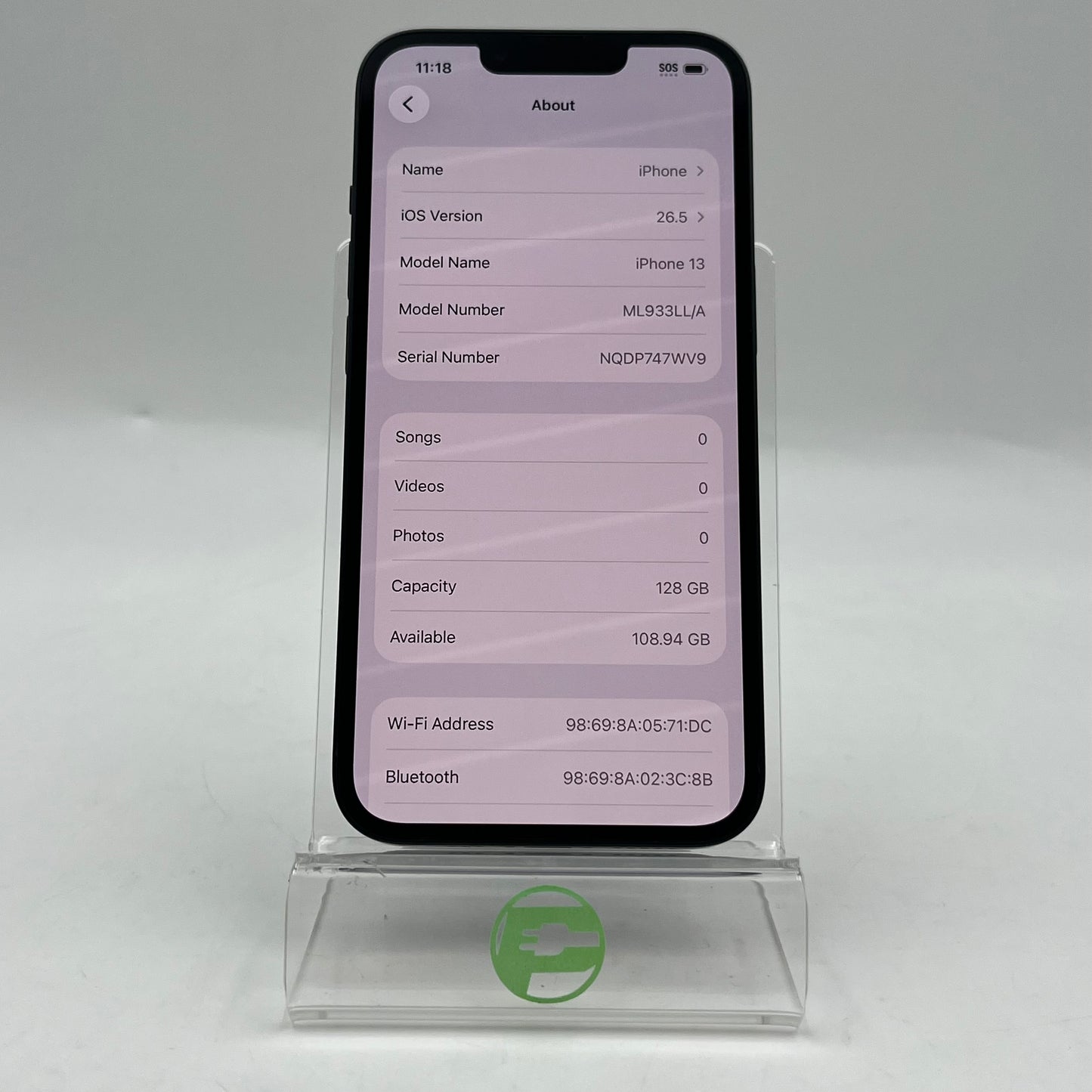 Unlocked Apple iPhone 13 128GB 26.5 Midnight  ML933LL/A
