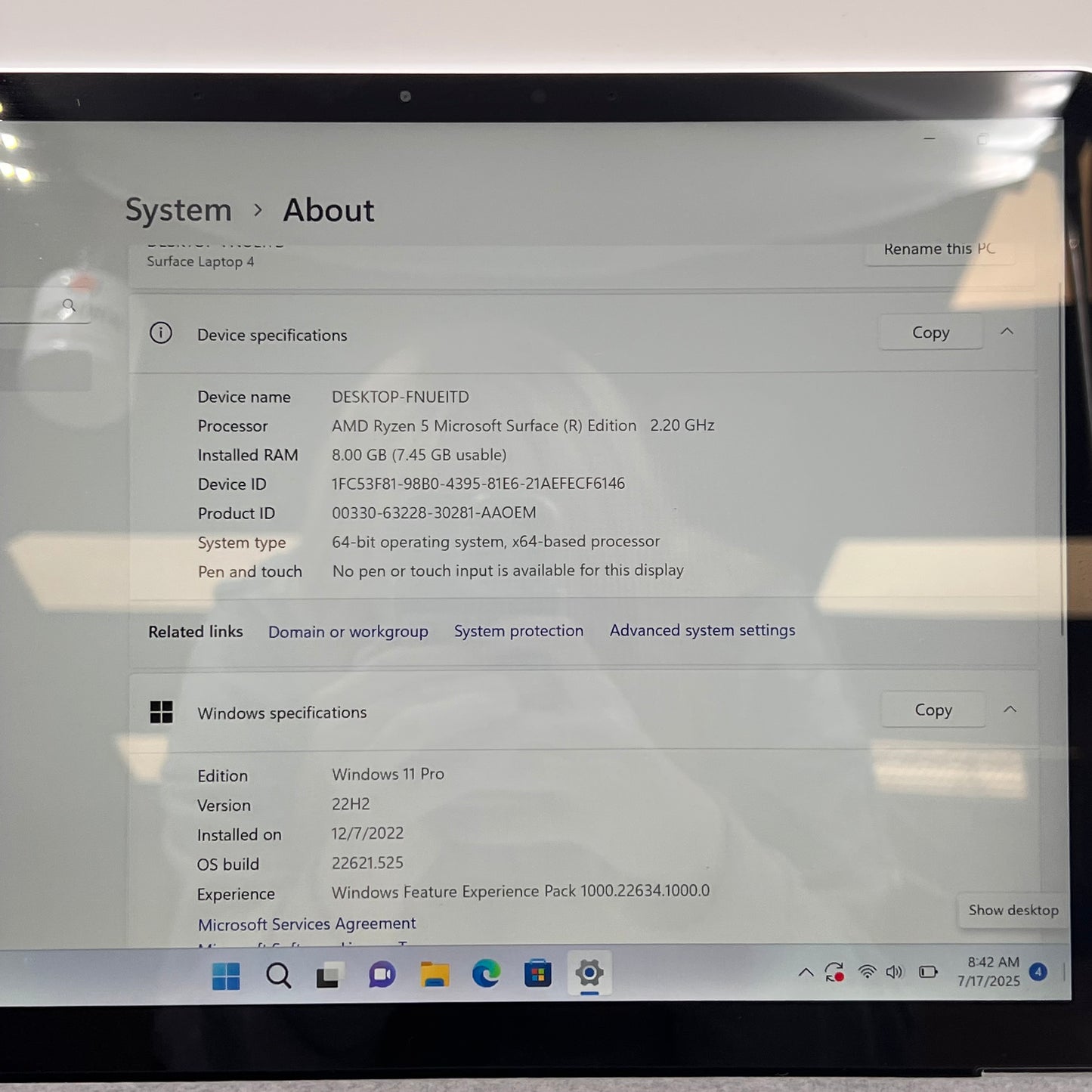 Microsoft Surface Laptop 4 1958 13.5" Ryzen 5 2.2GHz 8GB RAM 256GB SSD