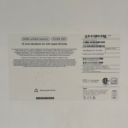 2024 Apple MacBook Air 15" M3 10 Core 4.0GHz 24GB RAM 512GB SSD A3114