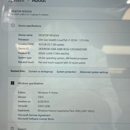 HP Envy x360 15-ew0023dx 15.6" i7-1255U 1.7GHz 16GB RAM 512GB SSD