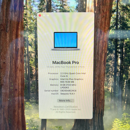 2018 Apple MacBook Pro 13.3" i5 2.3GHz 8GB RAM 256GB SSD Silver A1989