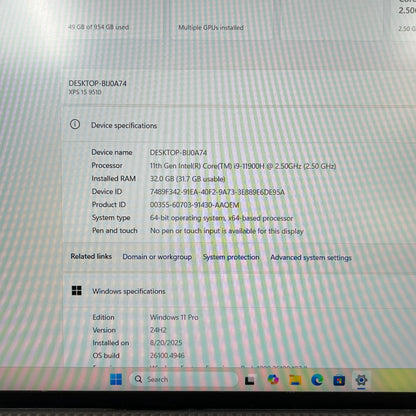 Dell XPS 15 9510 15.6" i9-11900H 2.5GHz 32GB RAM 1TB SSD GeForce RTX 3050 Ti