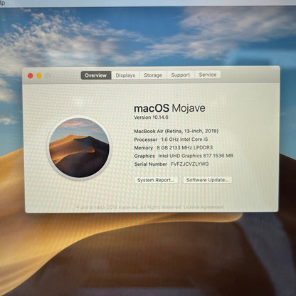 2019 Apple MacBook Air 13.3" i5 1.6GHz 8GB RAM 128GB SSD Space Gray A1932