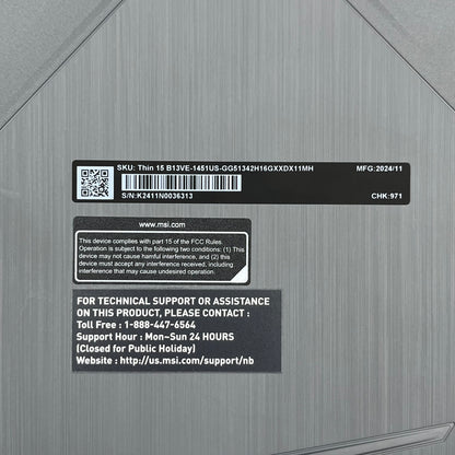 MSI Thin 15 B13VE 15.6" i5-13420H 2.1GHz 16GB RAM 512GB SSD GeForce RTX 4050