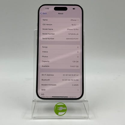 Unlocked Apple iPhone 15 Pro 128GB White Titanium NTQN3LL/A