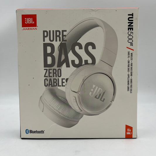 New JBL Tune 500 BT Wireless Over-Ear Bluetooth Headphones White