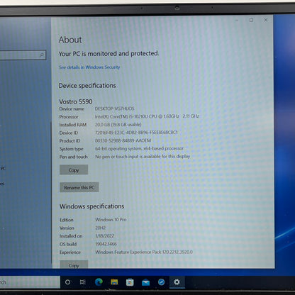 Dell Vostro P88F 15.6" i5-10210U 1.6GHz 20GB RAM 256GB SSD GeForce MX250