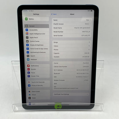 Unlocked Apple iPad Air 5th Gen 256GB Blue MM73LL/A