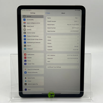 WiFi Only Apple iPad Air 11" M3 128GB Silver MC9Y4LL/A