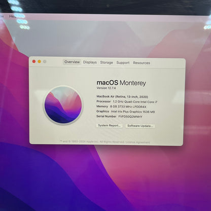 2020 Apple MacBook Air 13.3" i7 1.2GHz 8GB RAM 256GB SSD Silver A2179