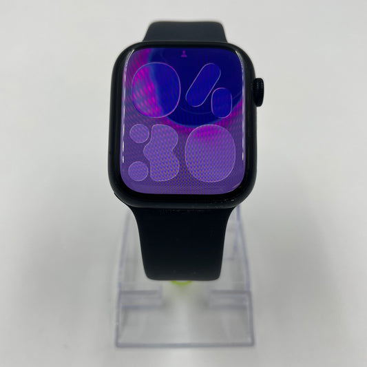 GPS Only Apple Watch Series 7 45MM Black Aluminum Midnight Sport Band MKJ73LL/A