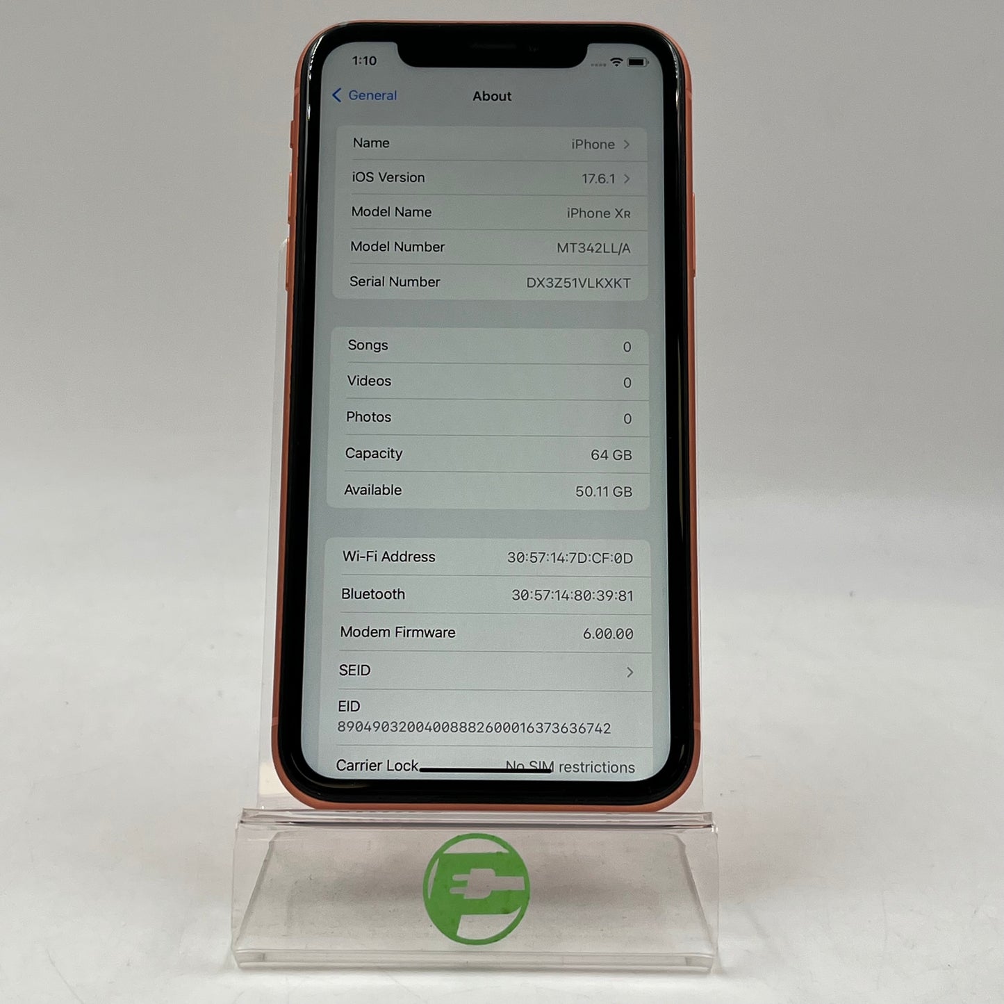 Unlocked Apple iPhone XR 64GB 17.6.1 Coral MT342LL/A