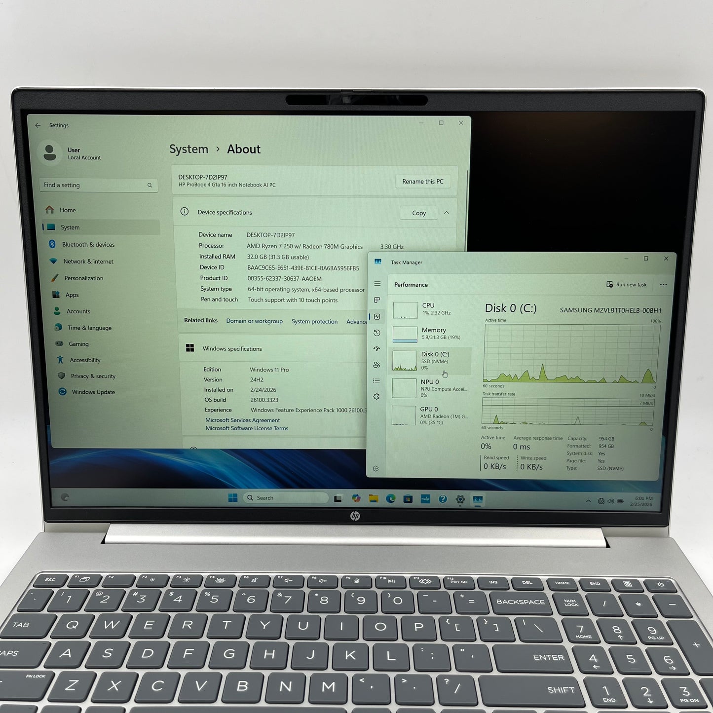 HP Probook 4 G1a 16" Ryzen 7 250 3.3GHz 32GB RAM 1TB SSD