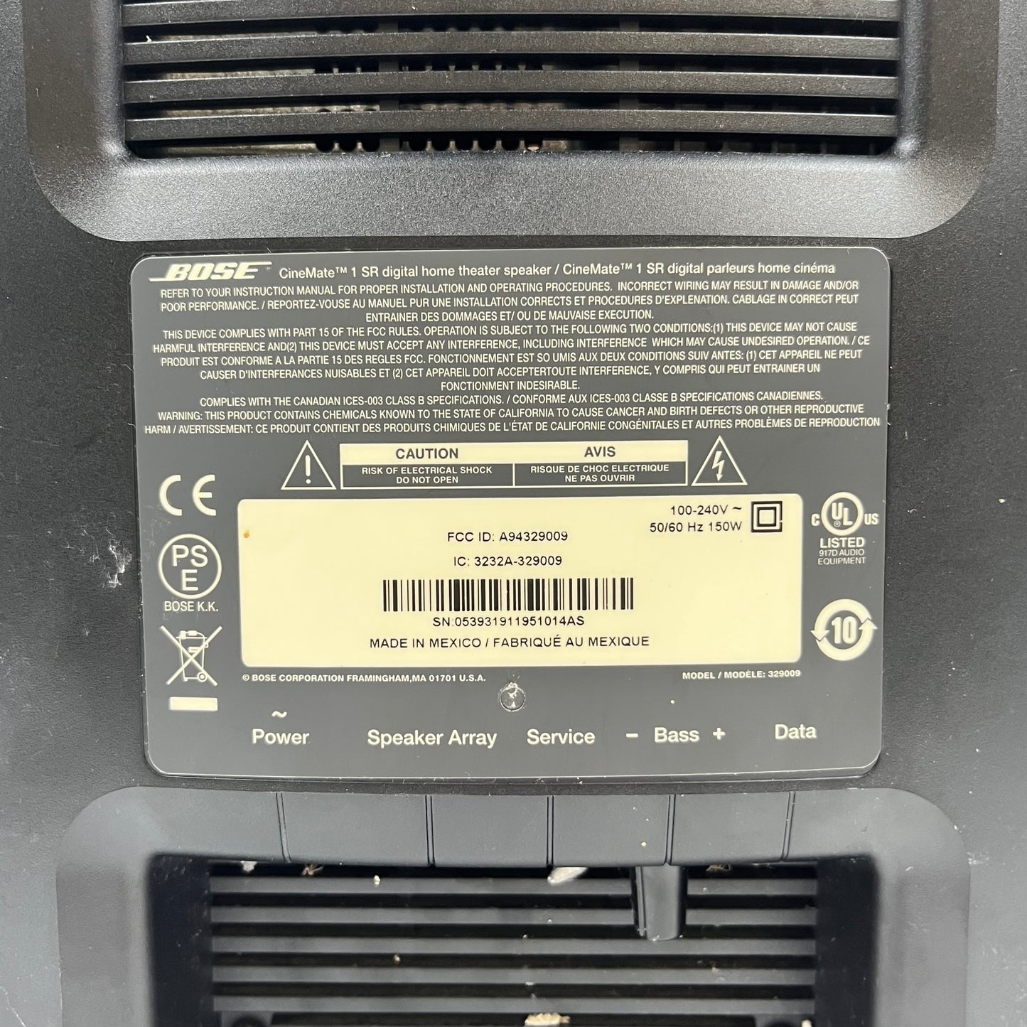 Bose Cinemate 1 SR Speaker Array Home Theater Speaker System Black 328040