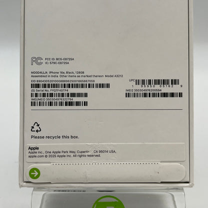 New Unlocked Apple iPhone 16e 128GB Black MD0D4LL/A