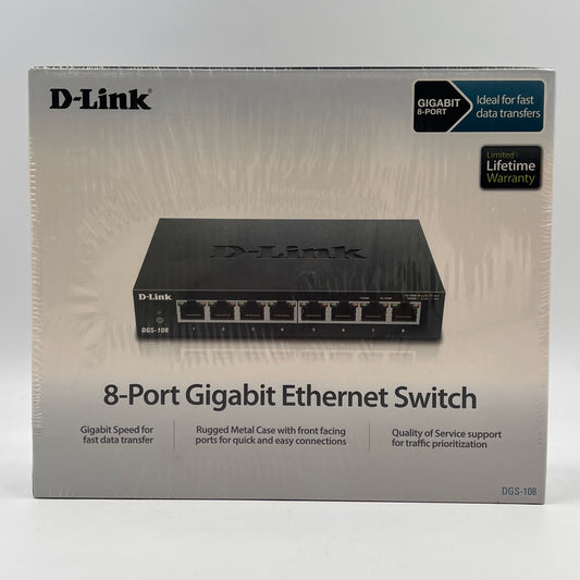 New D-Link 8-Port Gigabit Ethernet Switch DGS-108 Unclaimed