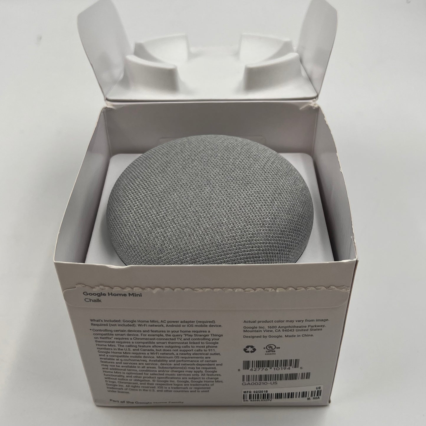 Google Home Mini Smart Speaker Chalk LU321096843 GA00210-US